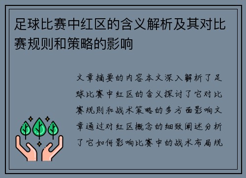 足球比赛中红区的含义解析及其对比赛规则和策略的影响