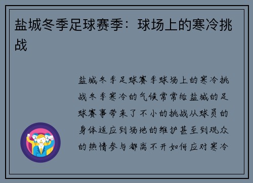 盐城冬季足球赛季：球场上的寒冷挑战