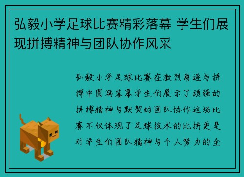 弘毅小学足球比赛精彩落幕 学生们展现拼搏精神与团队协作风采