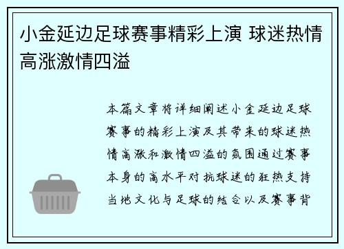 小金延边足球赛事精彩上演 球迷热情高涨激情四溢