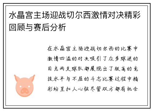 水晶宫主场迎战切尔西激情对决精彩回顾与赛后分析
