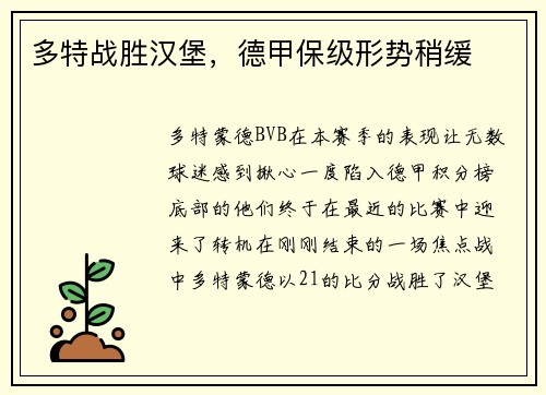 多特战胜汉堡，德甲保级形势稍缓
