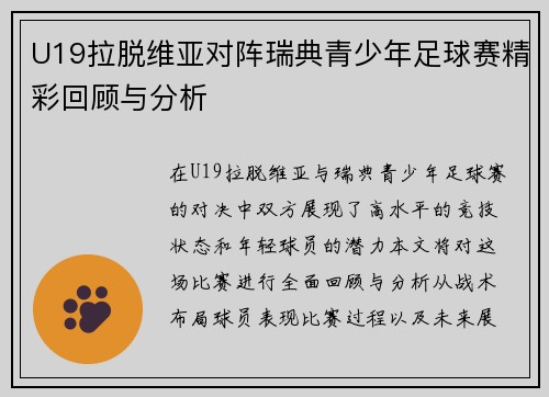 U19拉脱维亚对阵瑞典青少年足球赛精彩回顾与分析